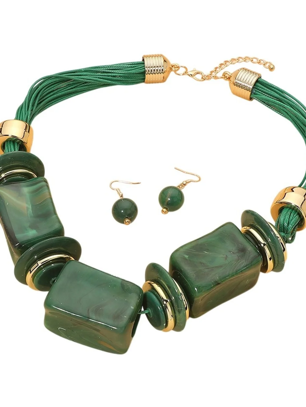 Hunter Green Statement Necklace and Earring Set